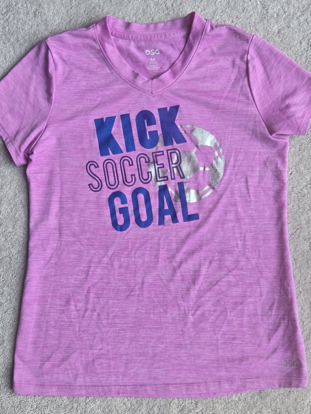 DSG Pink Soccer Graphic Short Sleeve Tee with Navy and Silver Print